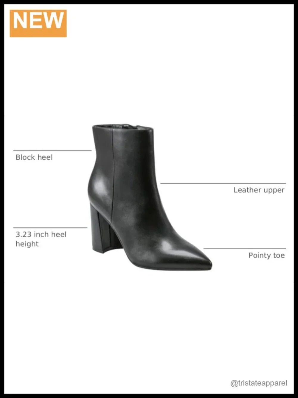 Leather Ankle Booties Block Heel Pointed Toe